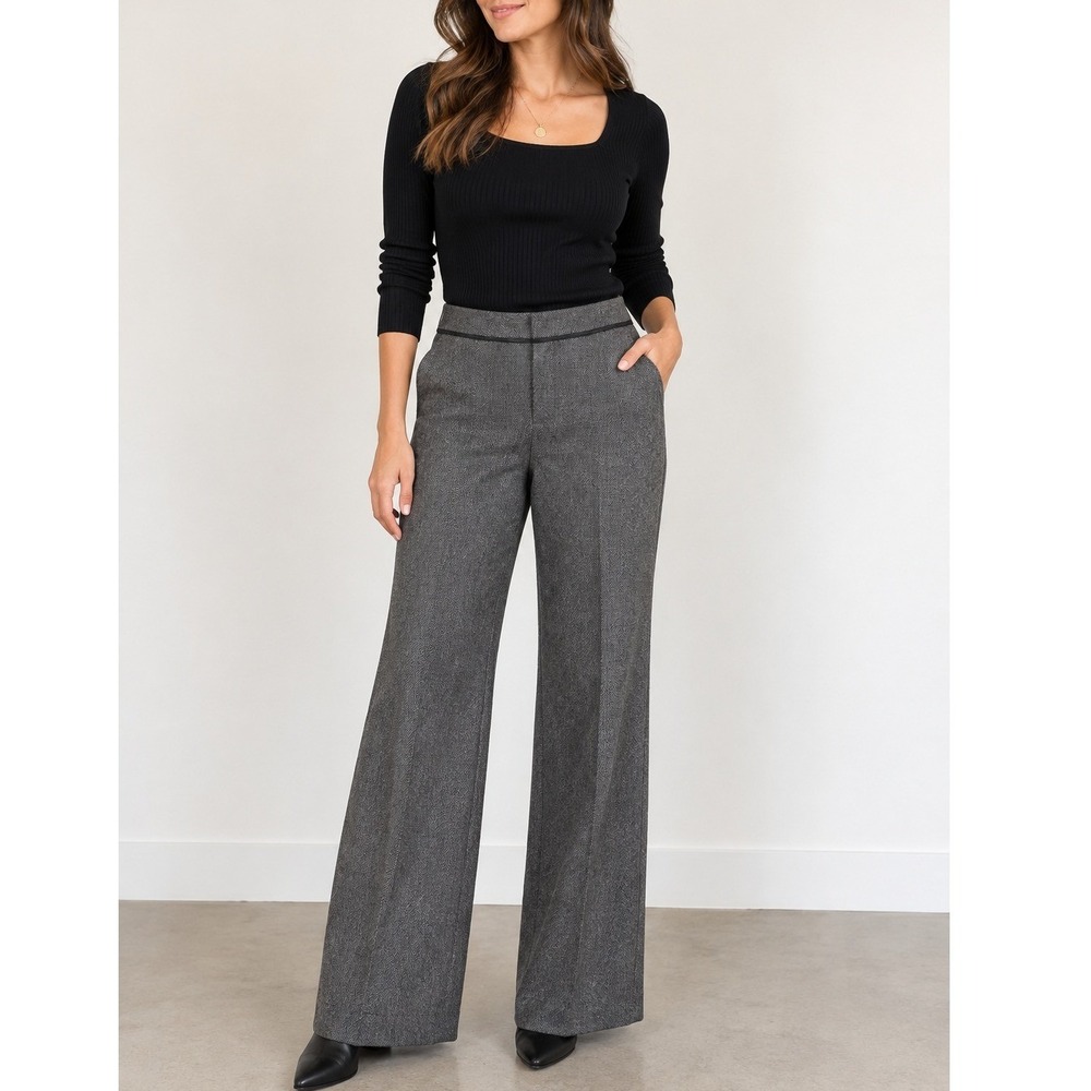 Express Editor Pants Women 12 Gray Herringbone Wool Blend Wide Leg Professional